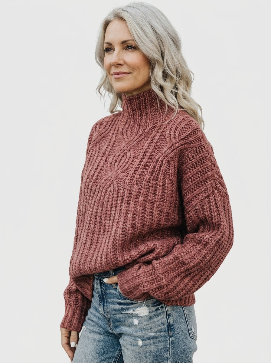 Hortense | Pull Col Montant en Grosse Maille Torsadée