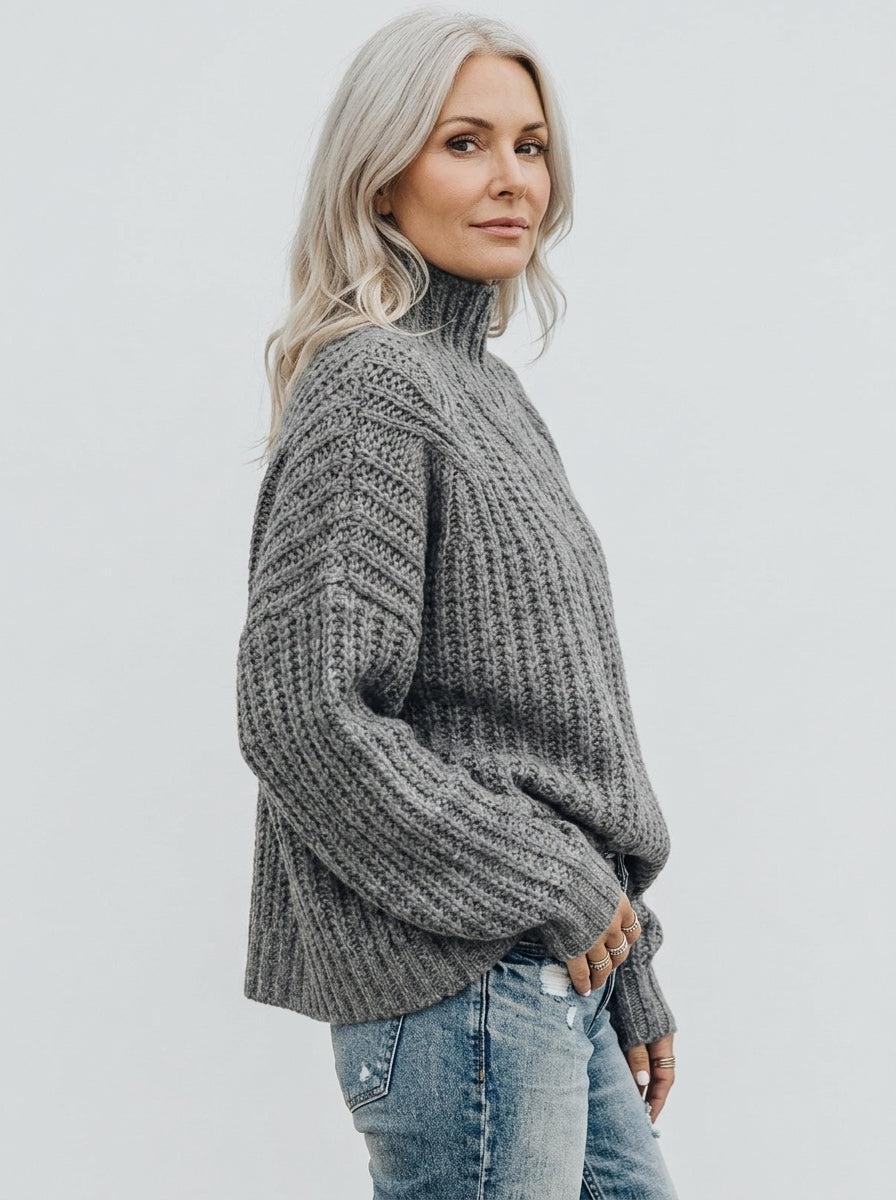 Hortense | Pull Col Montant en Grosse Maille Torsadée